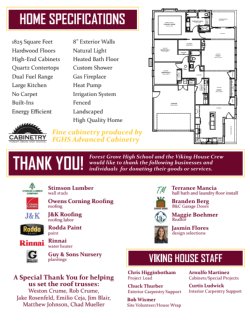 Home specifications, floor plan and sponsor info